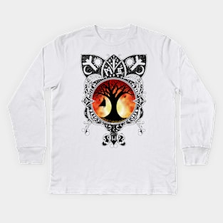 Odin Learning the Runes - Sunset Variant Kids Long Sleeve T-Shirt